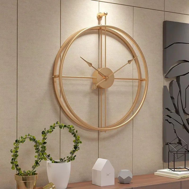 Nordic Silent Wall Clock Gold Metal Frame Minimalist Design Large Size Noiseless Quartz Clock for Living Room Home Decoration
