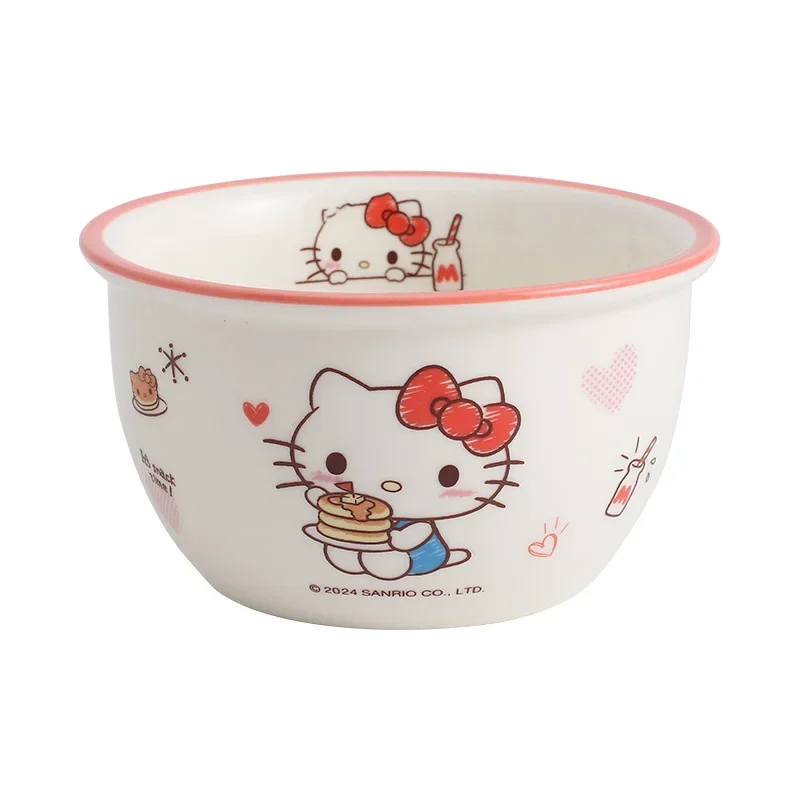 Sanrio Hello Kitty My Melody Anime Kawaii Ins miska ceramiczna Cute Cartoon Cinnamoroll Kuromi miska na zupę sztućce prezenty dla dzieci