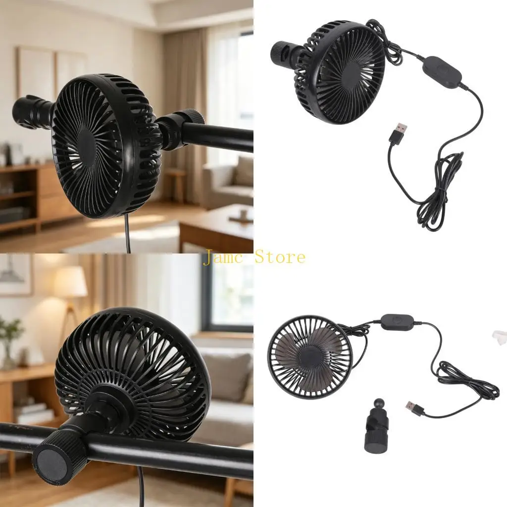 LX0B 3-Speed USB Operated Car Fan 13cm Diameter Vehicle Cooling Fan With 2.4 Meter Cord For Travel & Daily