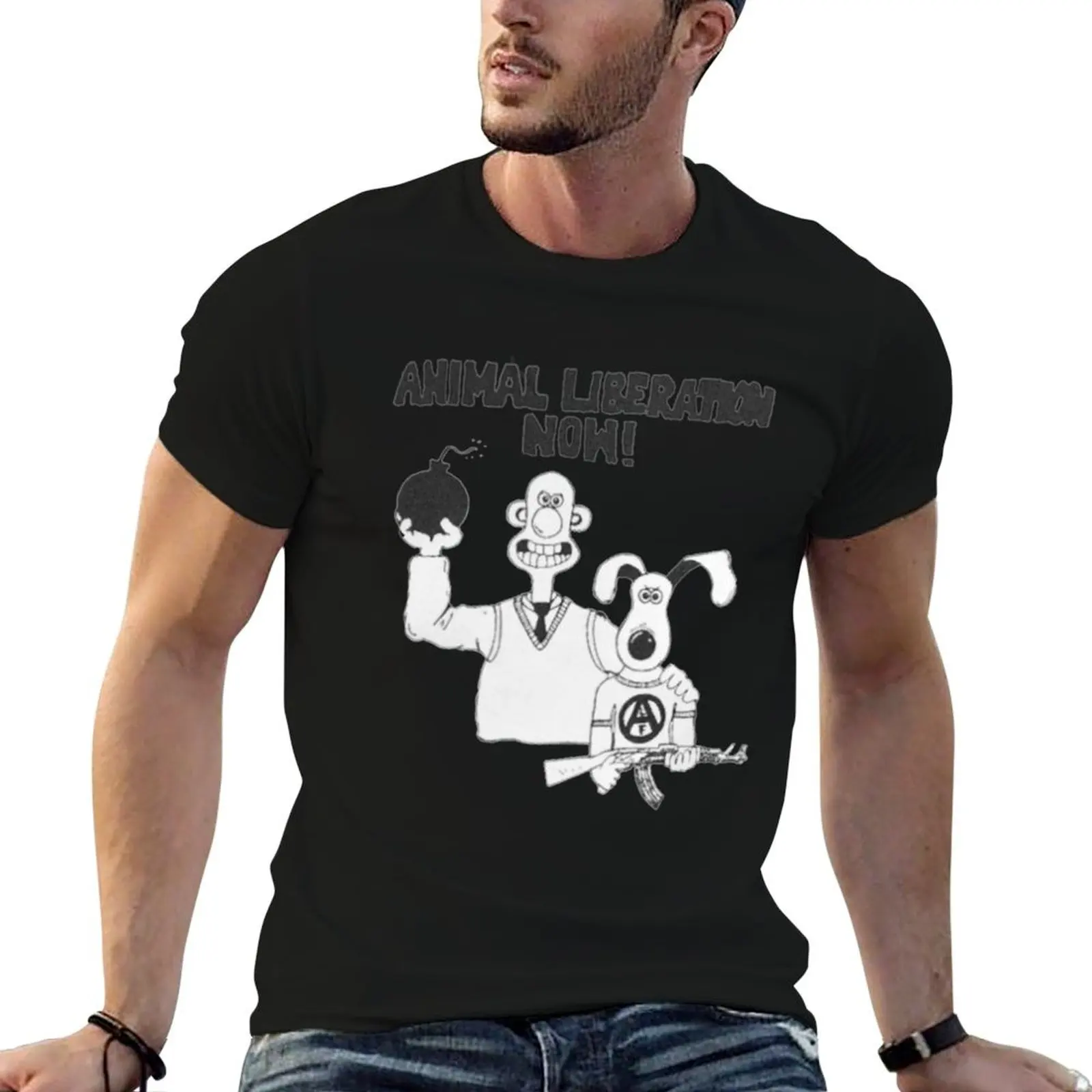 بيغل الكلب ومنظف النوافذ Wa.l.l.a.c.e و G.r.o.m.i.t تي شيرت تي شيرت للرجل مطبوعة تي شيرت للرجل تي شيرت