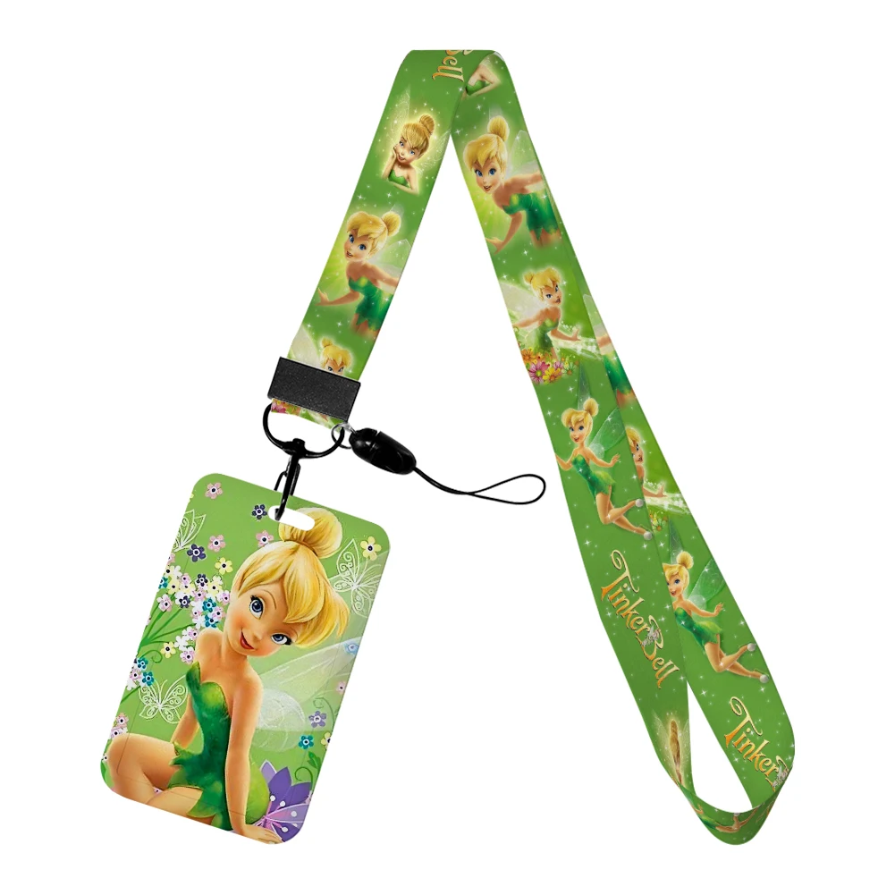 ديزني تينكر بيل الأميرة حامل أوراق الاعتماد الفتيات اسهم لمفتاح الرقبة حزام بطاقة شارة الصالة الرياضية المفاتيح كيرينغ الملحقات