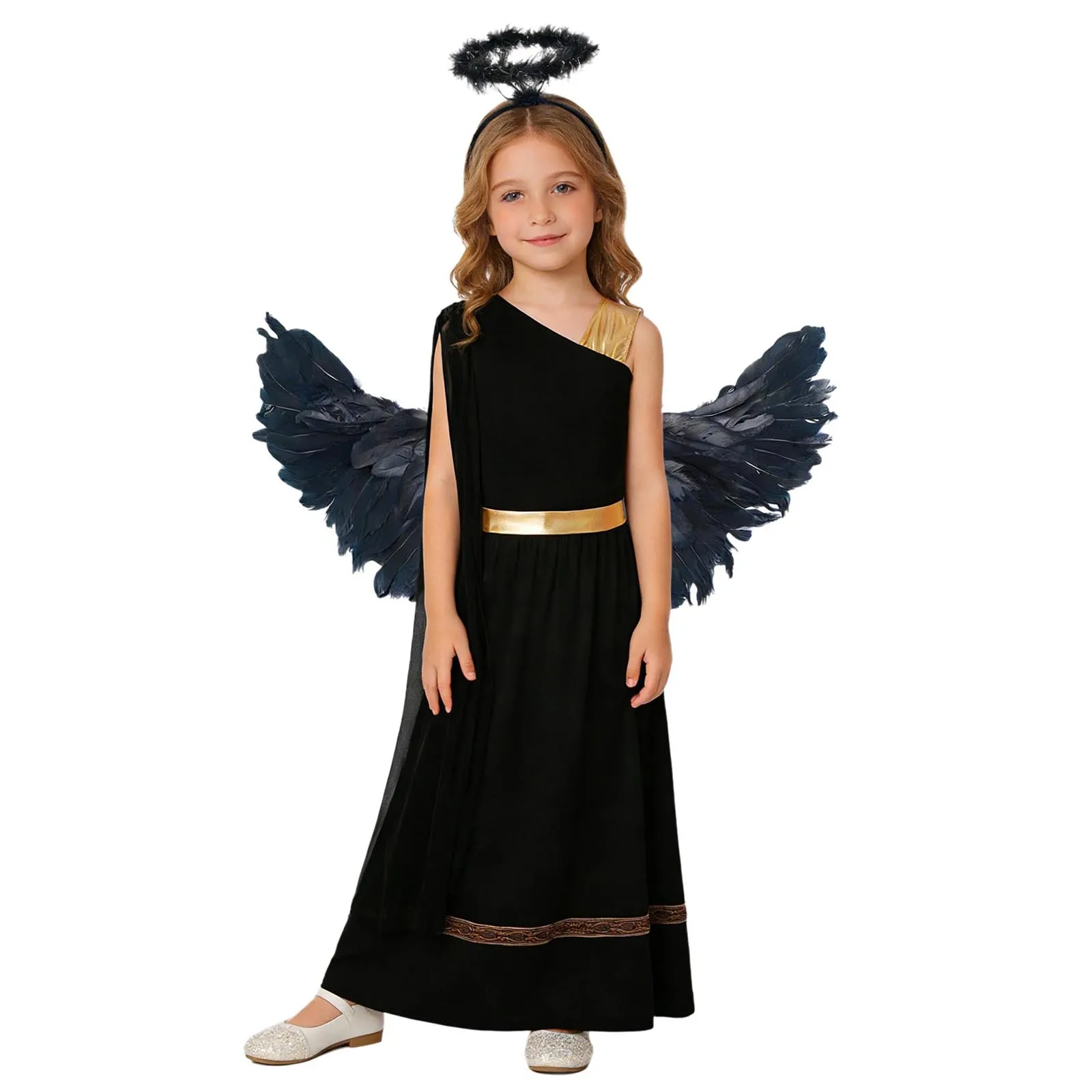 Angel Fancy Dress Girls Greek Roman Princess Costume Greek-style Outfit Ancient Greece Stage Performance Dress Feather Wings