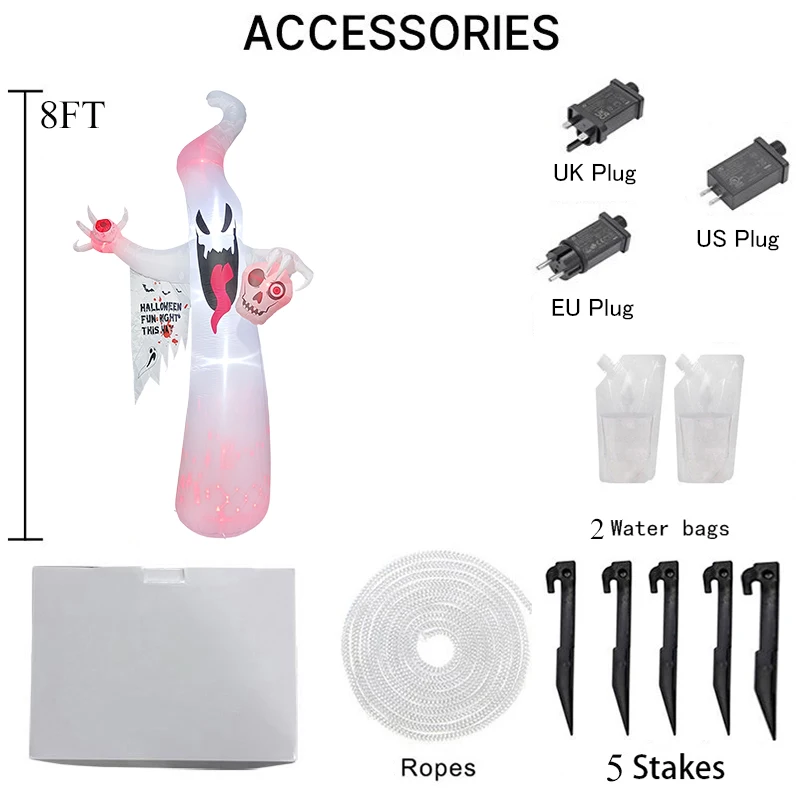 Jouets gonflables de 8 pieds, fantôme d'halloween géant gonflable avec lumières LED intégrées pour fête de vacances, décorations de cour en plein air