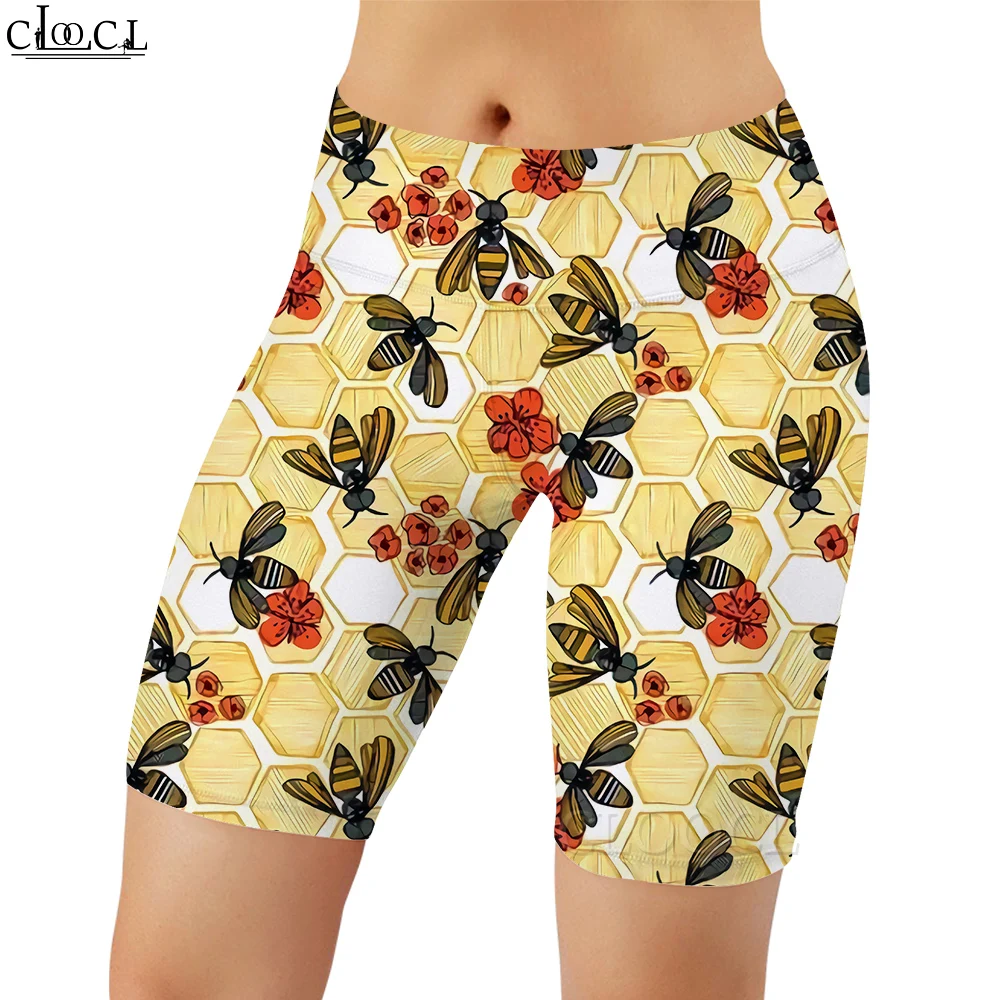 

CLOOCL Women Legging Bees Nest Pattern 3D Printed Shorts Pants for Female Outdoor High Waist Pants Workout Sports Push-up