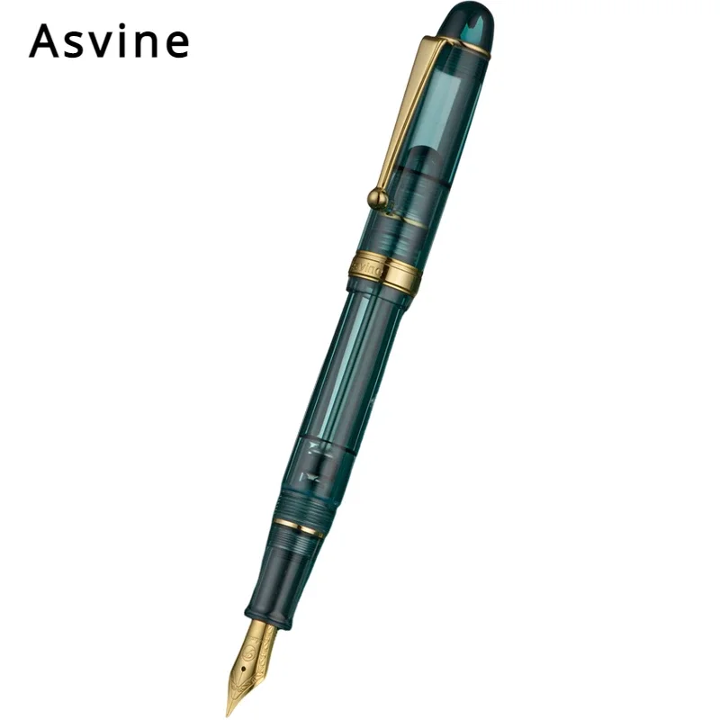 Asvine V126 pluma estilográfica transparente verde piedra M/F punta acrílica pluma de caligrafía elegante de lujo papelería escuela suministros de oficina