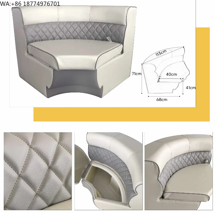 Classic Pontoon Boat Seat Bench with Cup Holder Corners Marine-grade Vinyl 71x68cm for Marine Supplies