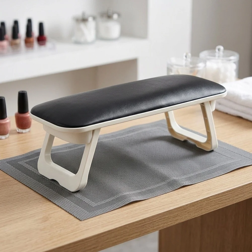 Nail Technician Arm Rest PU Leather Cover Soft Sponge Fill Foldable Dual Height Option Bonus Mat for Organized Salon Work
