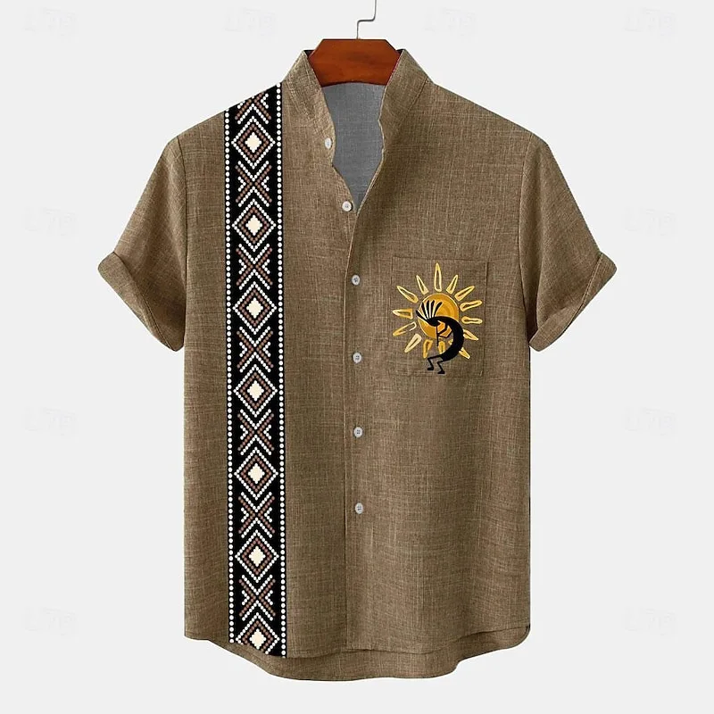 

Cross-border hot-selling men's fashion casual shirt button-down summer short-sleeved shirt African tribal pattern print