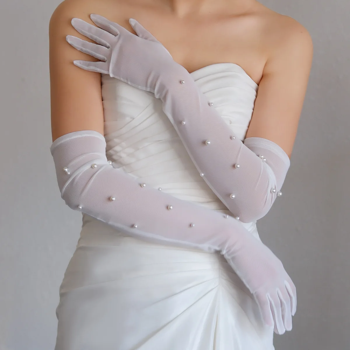

Vintage Long Bridal Gloves with Pearls Long Wedding Gloves Accessories
