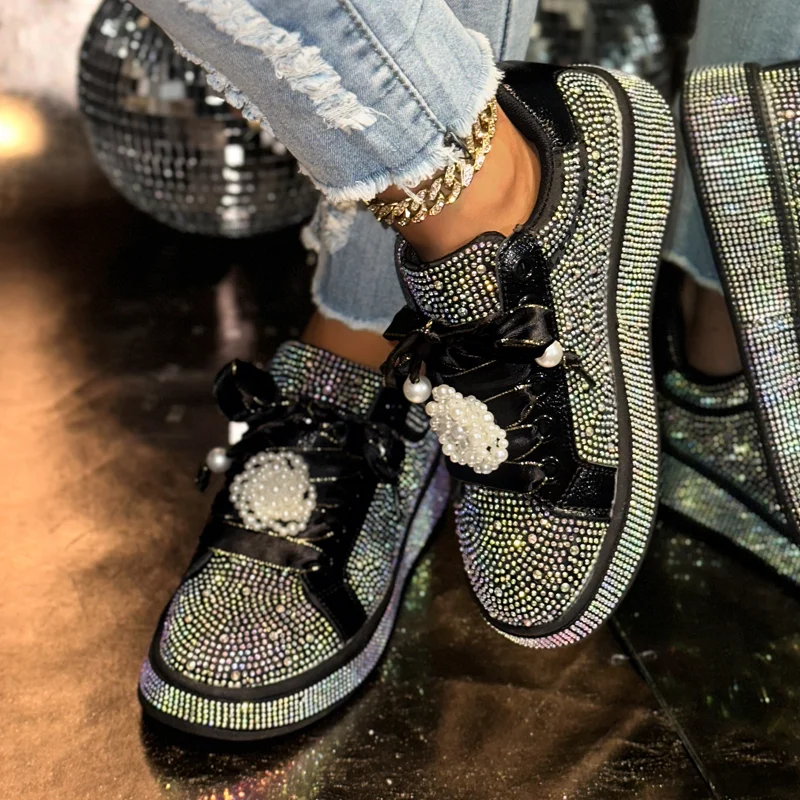 Women's Platform Shoes Shine Casual Outdoor Blingbling Design Skateboard Breathable White Sneakers Tennis Sport Shoes Female 43 view 4