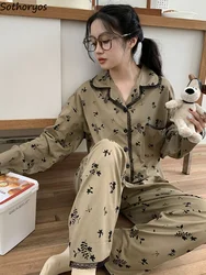 Pajama Sets Print Students Designer Vintage Kawaii Daily Trendy Spring Casual Comfortable Korean Style Simple Girlish Elegant