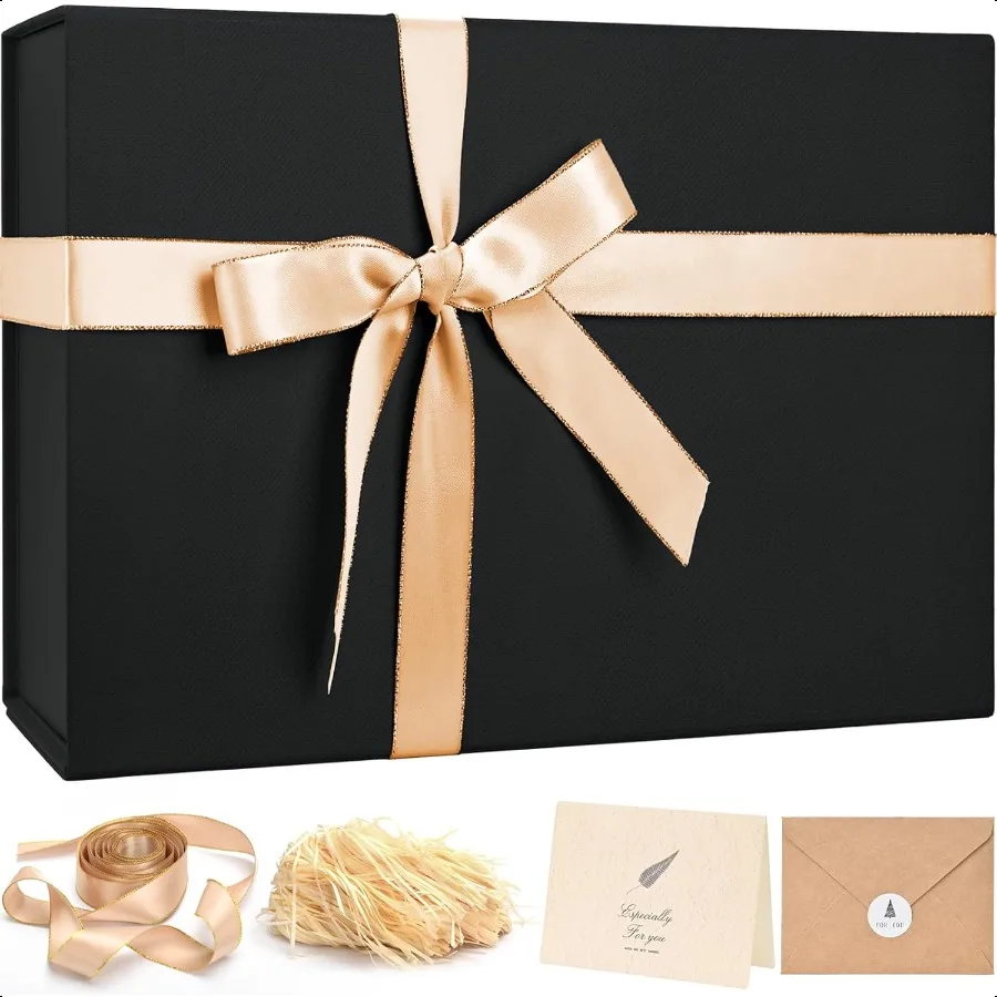 

Large Gift Box 14x8.5x4.5 Birthday Gift Boxes for Presents for Anniversary WeddingBlack Gift boxes with Ribbon Shredded Filler