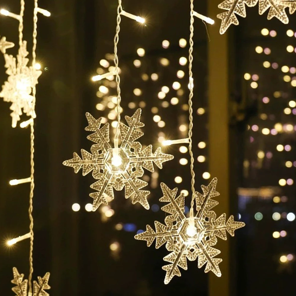 

Curtain LED String Lights Garland Festival Decoration 8 Modes Christmas Snowflake Holiday Wedding Fairy Lights for Bedroom Home