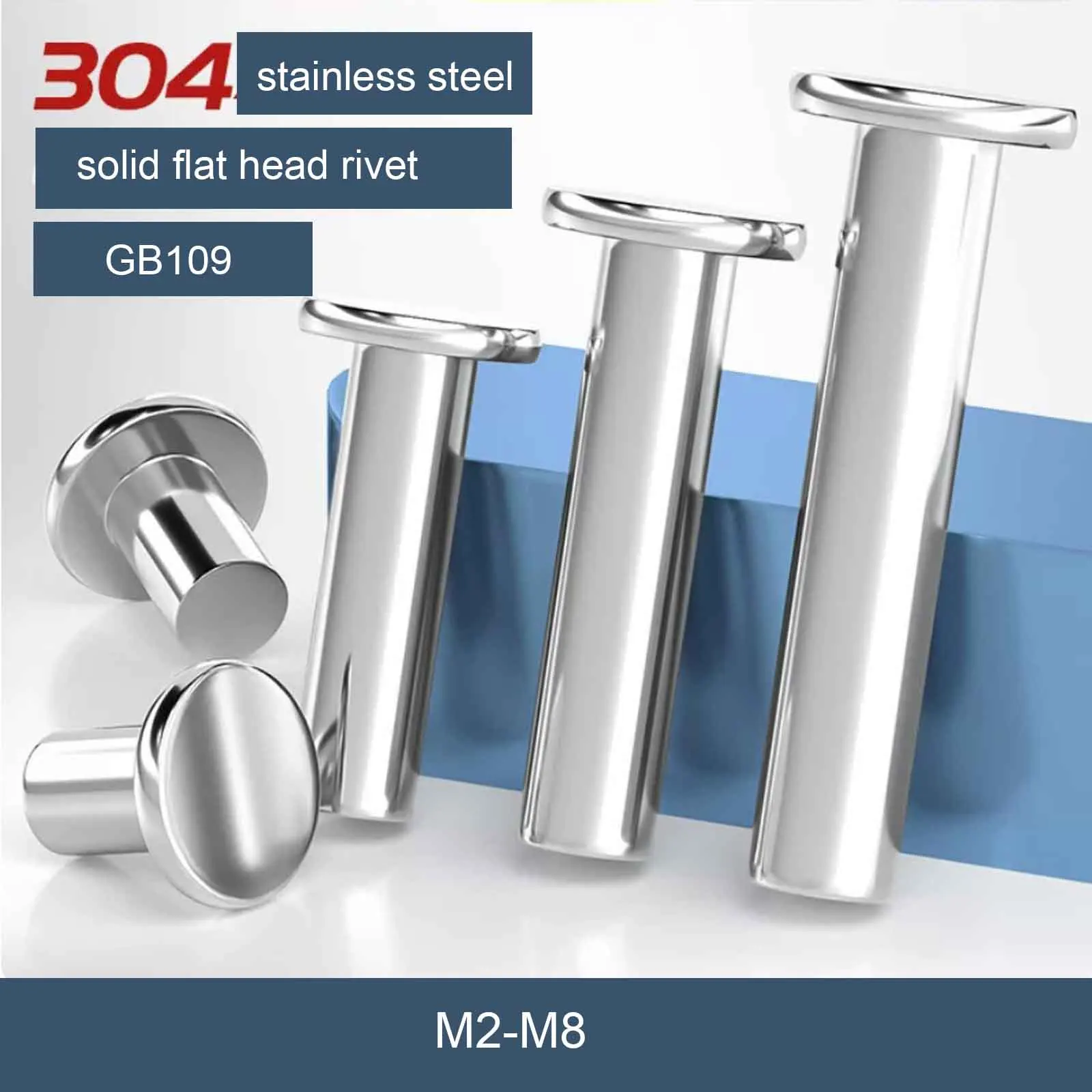 5/50pcs GB109 304 Stainless Steel Solid Flat Head Rivets, Percussion Hand Knock Type, M2-M8 Sizes‌