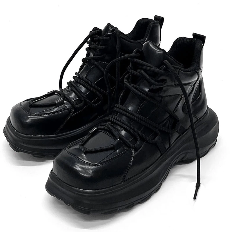 Botas informales punk hip hop con plataforma para hombre, zapatos de diseñador negros, botas de vaquero para otoño e invierno, botas de cuero suave a la moda para hombre