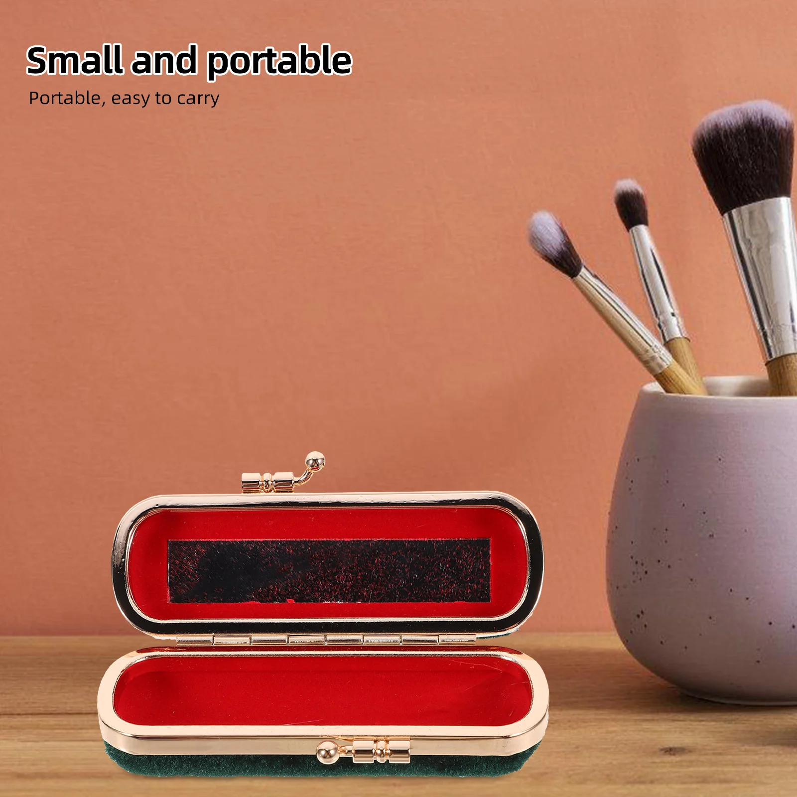 

Vintage Lipstick Organizer Bag Durable Makeup Storage Case Green Mirror Clamp Design Portable Lip Balm Holder Travel