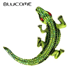 Blucome 2023 New Rhinestone Crocodile Brooch Fashion Small Animal Brooch Retro Large Brooch 3 Colors