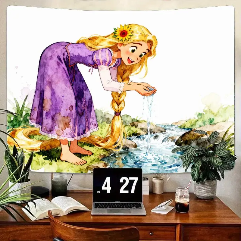 

1 шт., принцесса Диснея Рапунцель, запутанный фиолетовый акварельный гобелен, кавайный подарок для девочек, современное настенное искусство, декор для гостиной, спальни для F