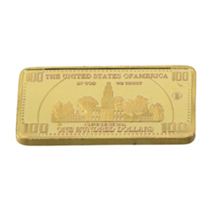 1PC USA 100 Dollar Bullion 24k Gold Bar American Metal Coin Golden Bars USD with gif'