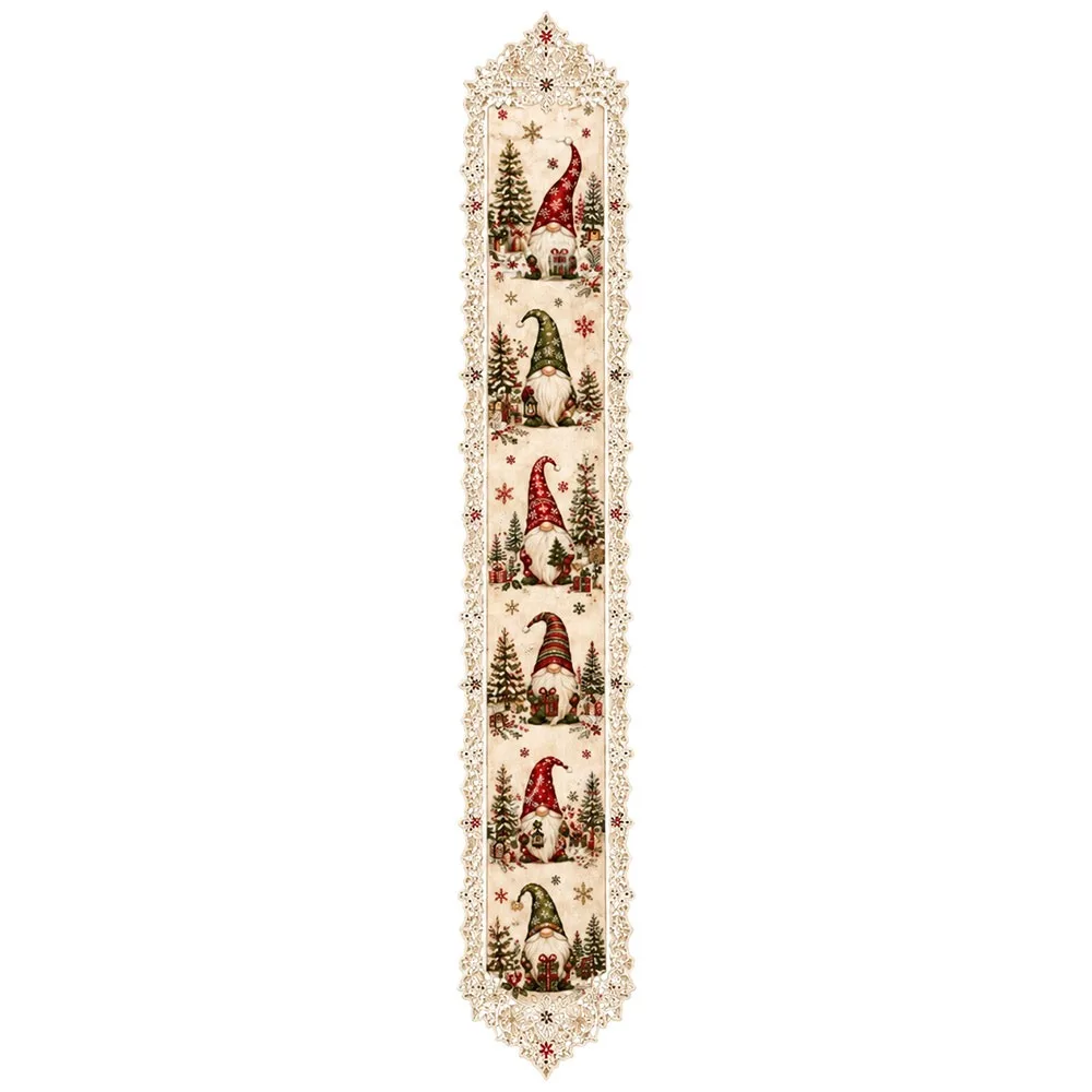 New Lace Edge Christmas Table Runner Christmas Print Classic Hollow Holiday Table Runner Table Cloth Flag Festive Table Decor