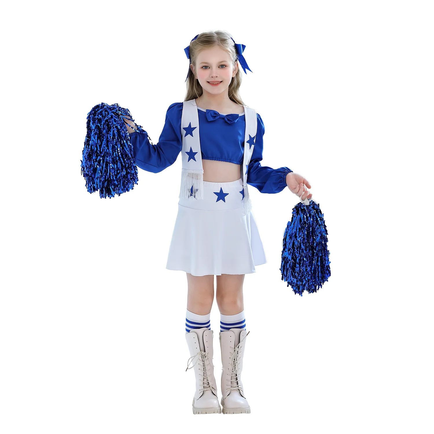 Girls Dallas Cowboy Cheerleading Costume Blue Cheerleading Skirt Funny Carnival Halloween Party Costume Kid Cospaly Dresses