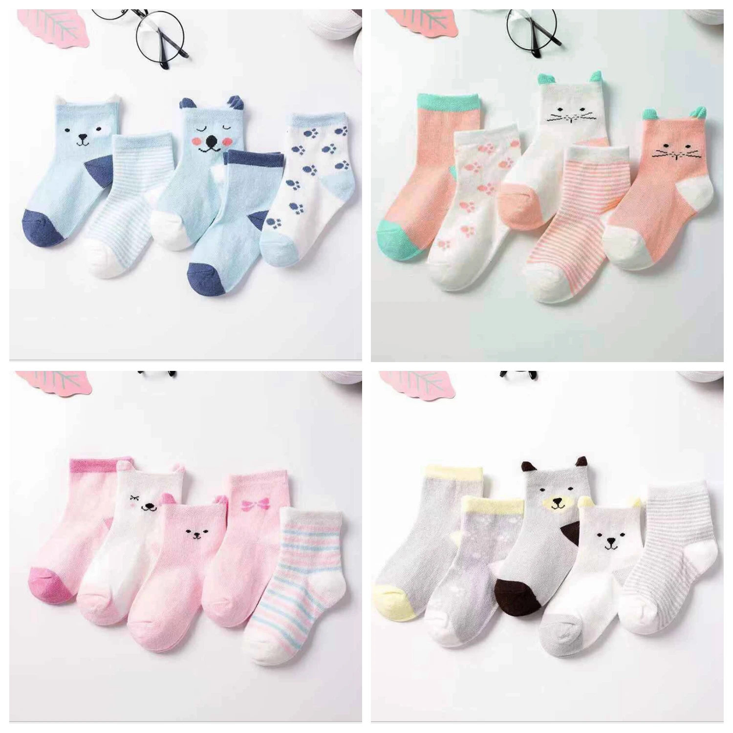 Sanlutoz Baby Boys Girls Socks Cotton Infant Short Socks Cute Birthday Gift Soft (1 Set 5 pairs)