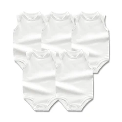 5PCS/LOT Newborn Baby Clothing 2024 Summer Sleeveless Baby Boy Girl Clothes Cotton White Color Baby Bodysuit Vest Baby Romper