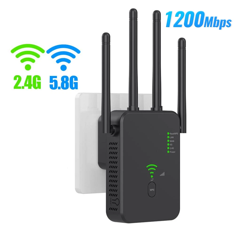 Wireless 5G WiFi Repeater 1200Mbps Router Wifi Booster Dual Band Long Range Extender 5Ghz Wi-Fi Signal Amplifier Repeater 