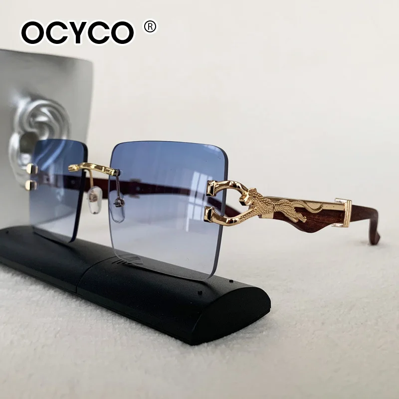 Mode Randlose Quadratische Sonnenbrille Für Mann Leopard Design Gradienten Sonnenbrille Frau Luxus Outdoor Brillen UV400 – Detail 14
