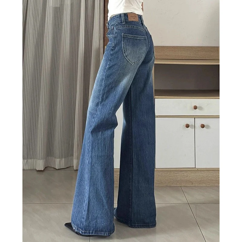 Meisjes Retro Lage Taille Flare Jeans Vrouwen Chic Designer Bell Bottom Broek Lady Streetwear Fashion Casual Denim Broek