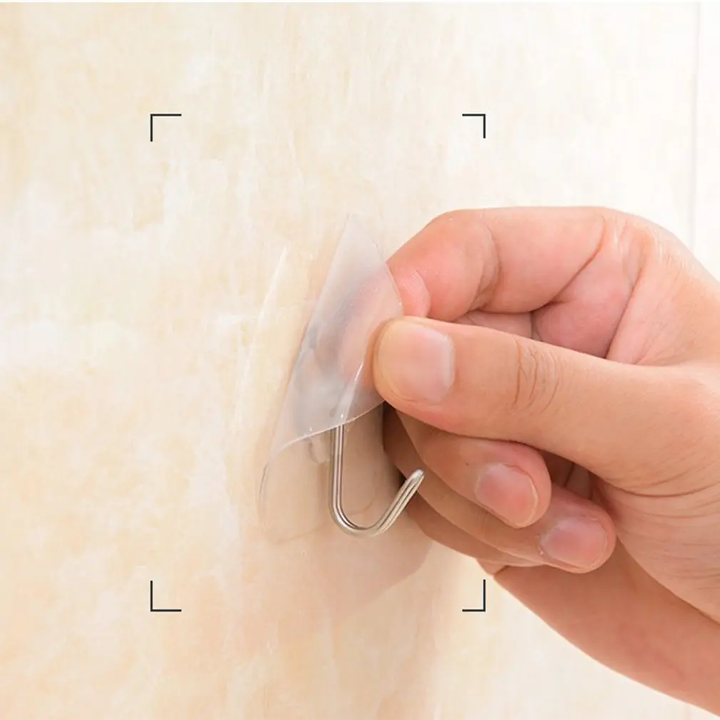 Ganchos autoadesivos de aço inoxidável transparentes, cabide de armazenamento de chaves forte, cabide multifuncional para cozinha, banheiro, porta, parede, 10 peças