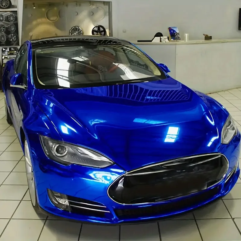 Premium Stretchable Blue Chrome Mirror Vinyl Wrap Film Vinyl Roll Self Adhesive Decal Vehicle Car Wrapping view 6
