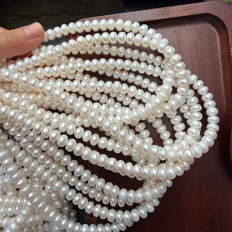 9mm flat bead steamed buns, natural freshwater cultured pearls, DIY loose beads, handmade jewelry, necklace.