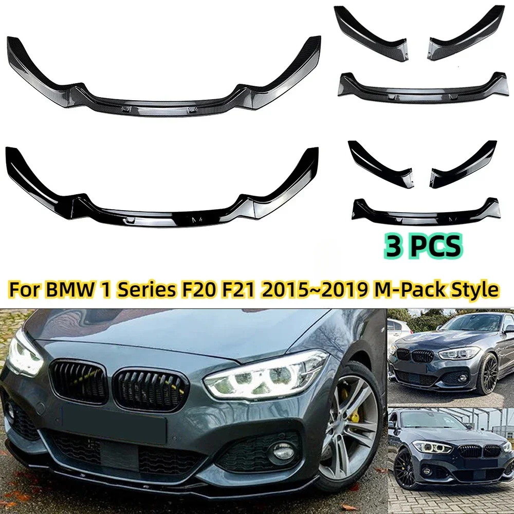 Car Front Bumper Lip Spoiler Body Kit M-Pack Style 3 PCS For BMW 1 Series F20 F21 M-Pack M118i M120i M135i M140i 2015-2019