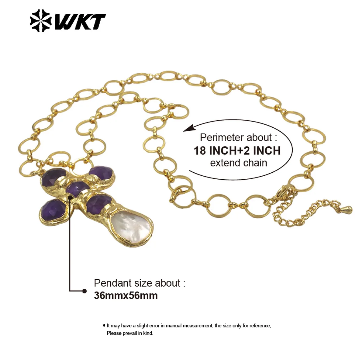 WT-JN374 Red Jade Amethyst&Pink Crystal Colored Gemstone Long Cross Pendant 18k Gold Plated O Letter Chain Necklace