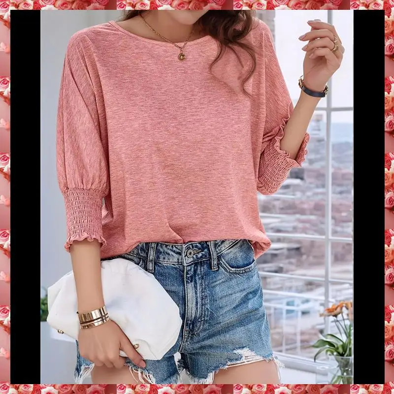 Mulheres leves com gola redonda casual túnica tops camisas de manga comprida