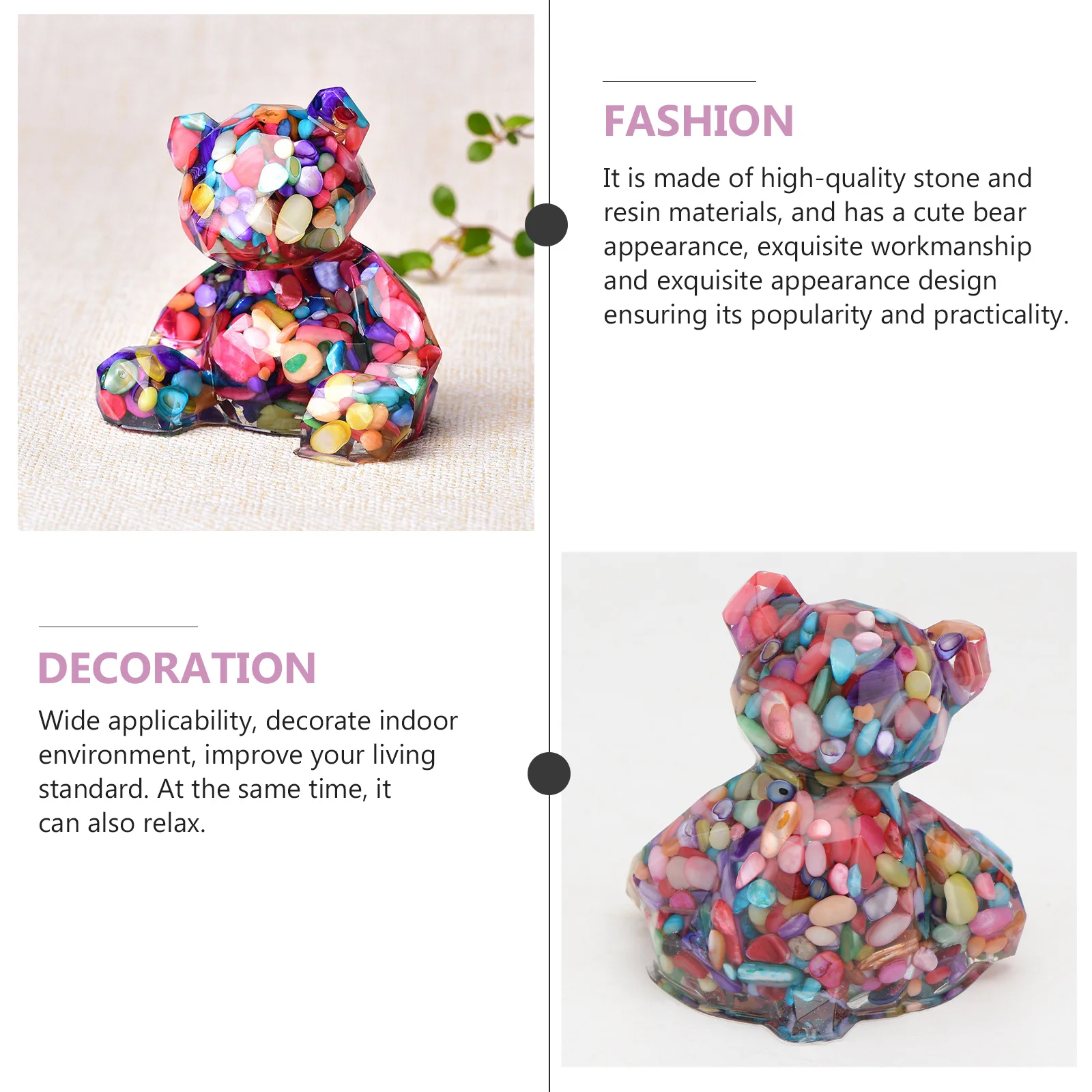 

1Pcs Natural Crystal Gravel Bear Adornment Rough Stone Epoxy Mirror Surface Decorative Household Crystal Gravel Craft Ornament