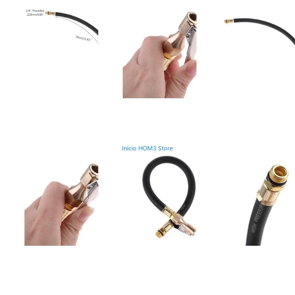 A5YD Car Tire Inflator Rubber Air Hose Clip On Air for Valve Tool Compressor Air Expansion Hose Tire for Valve Fine-Grained A