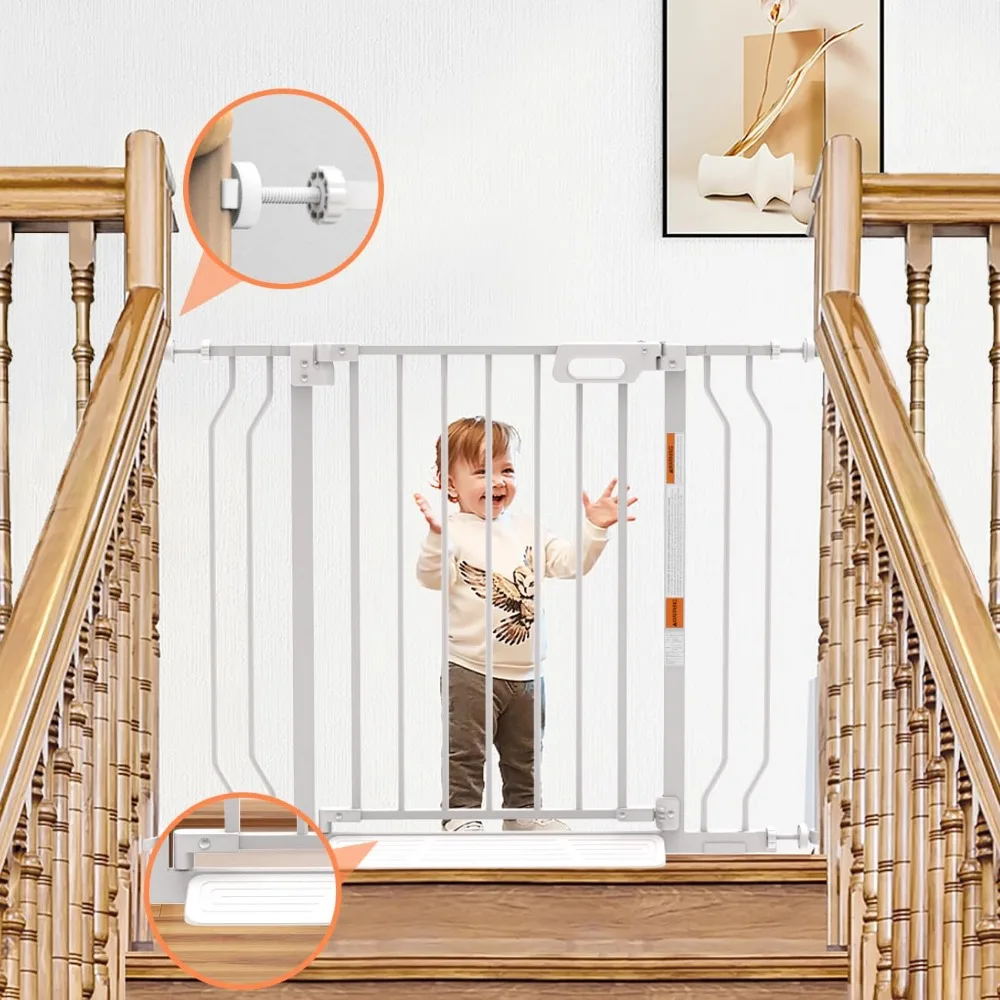 Baby Gate for Stairs, Pressure Mounted Baby Gate for Top of Stair&Doorway with V-Shaped Rods, Anti-Trip Pedal, Extra Wide Stairs