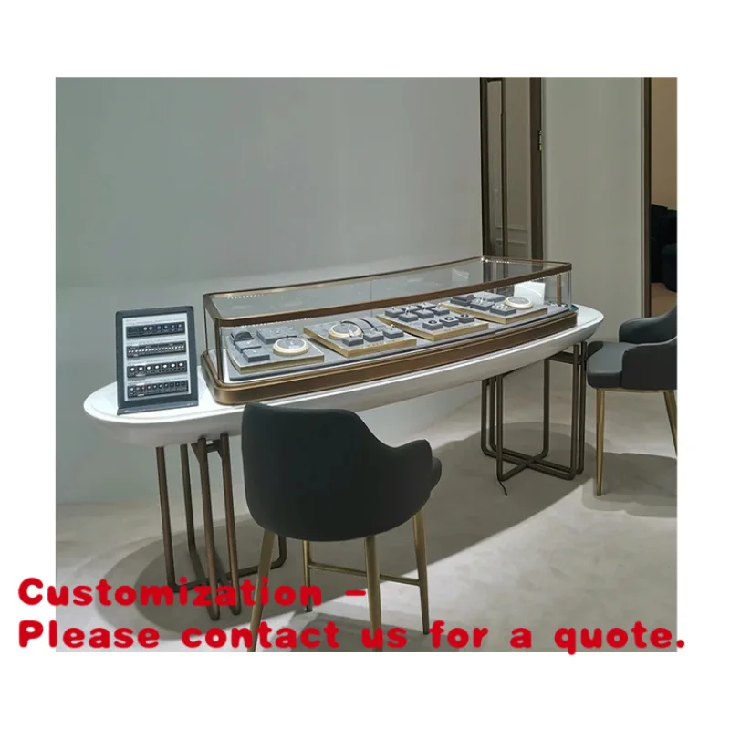 

custom.European-Style High-End Gold Display Cabinet with LED Lighting Stainless Steel Jewelry Glass Counter Shopping Malls