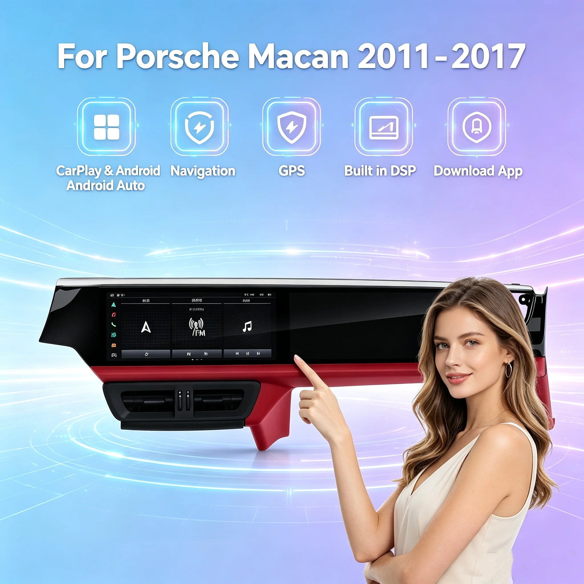 12.3+12.3inch Dual Android Screen For Porsche Macan 2014-2017 2din Car GPS Navi Multimedia Video Player Radio Head Unit Carplay