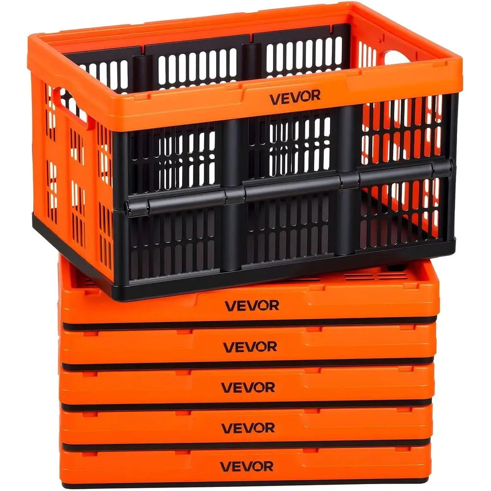 

Collapsible 45L Storage Bins, 6-Pack Stackable Crates with Handles, Holds 33 lbs, Heavy-Duty, Space-Saving Baskets for Home Orga