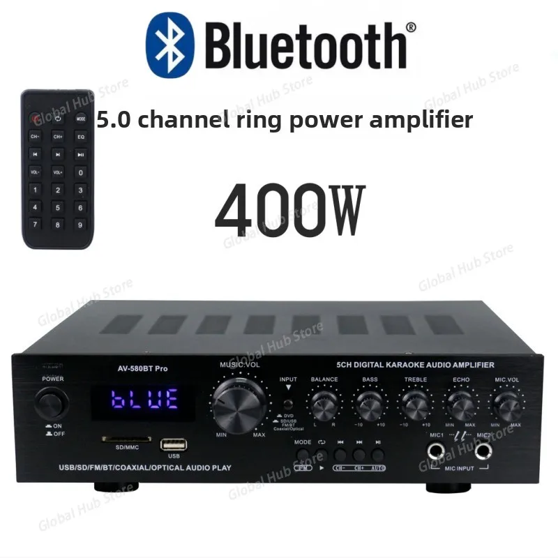 

5-channel Amplifier Home Amplifier Karaoke Amplifier Ring Cow High-power Band Plug-in Card Remote Control Bluetooth