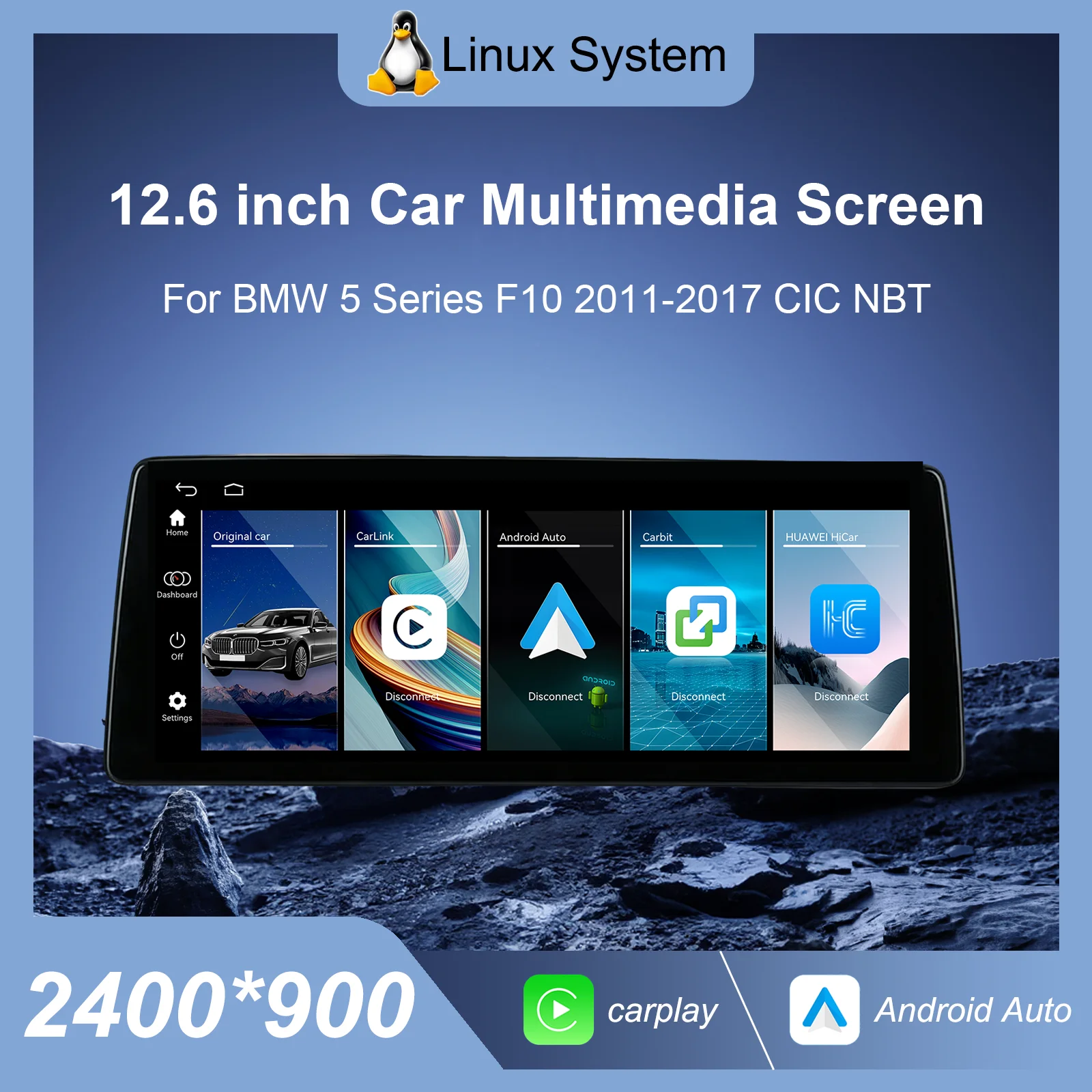 Ezonetronics 12.6'' Wireless Carplay Multimedia Linux Touch Screen for BMW 5 Series F10 2011-2017 with CIC or NBT Android Auto