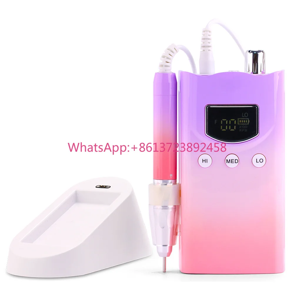 2024 New Gradient Pink Color Rechargeable 35000rpm Electric Cordless Brushless Nail Drill E-file Machine Professional Salon