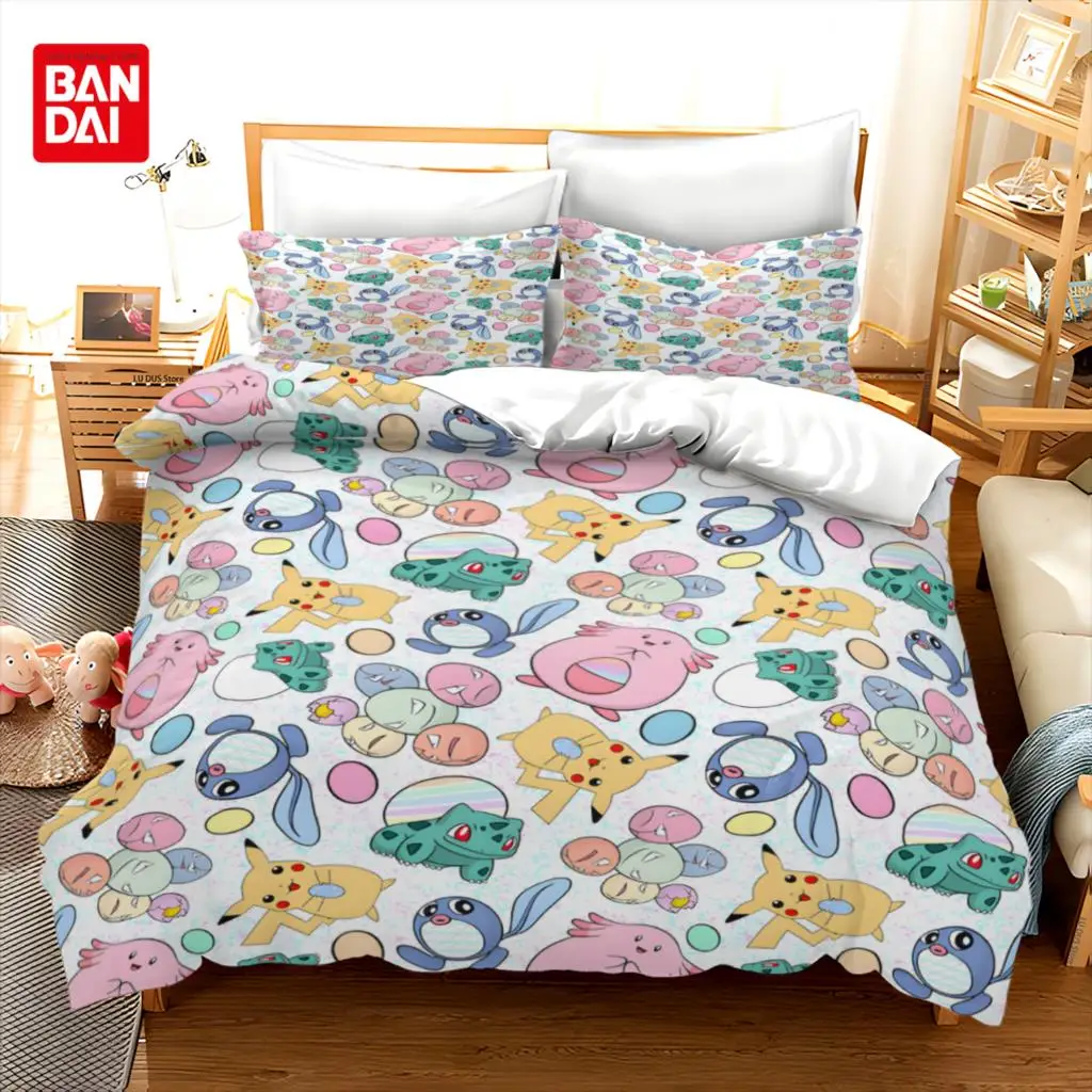 Pokemon Bedding Set Cartoon Anime Children Bedroom Quilt Cover Boy Girl Bedclothes Single Double King Pikachu Duvet Cover Gift