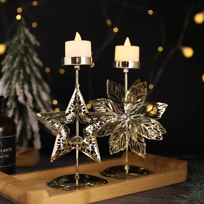 Christmas Star Elk Candle Holders Metal Gold Christmas Decorations Votive Candlestick Holders For Home Party Table Decor