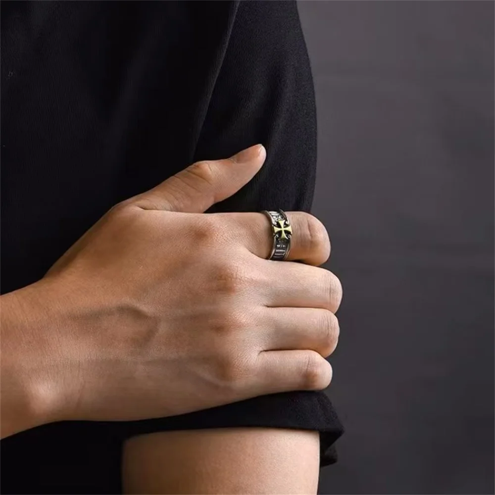 

Vintage Hip Hop Yellow Cross Open Ring Adjustable Metal Fashion Jewelry for Men And Women