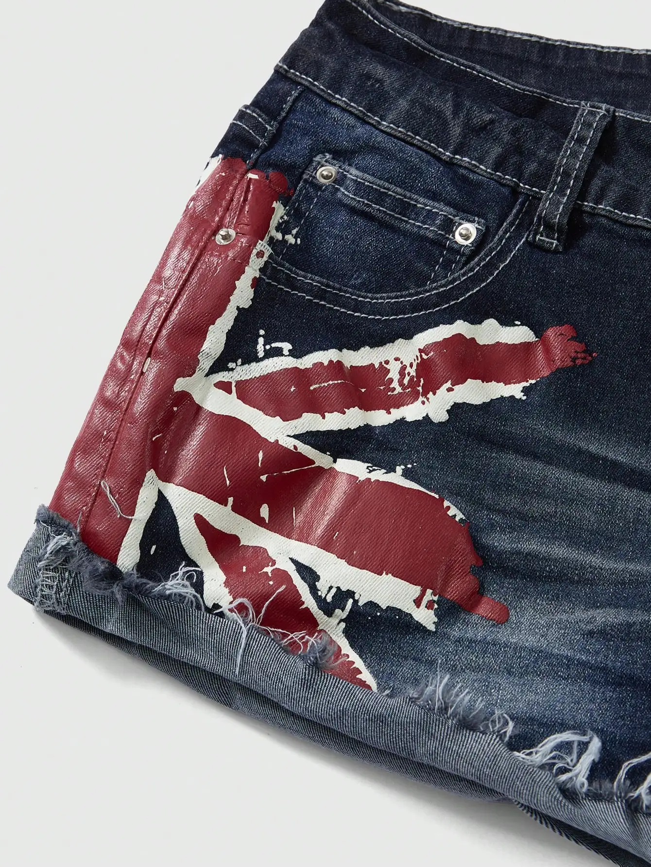 ROMWE Grunge Punk Primavera Verão Dia da Independência Estampa de Bandeira Nacional Y2K Vintage Sexy Cintura Baixa Feminino K-Pop Shorts Jeans Para Festival de Verão