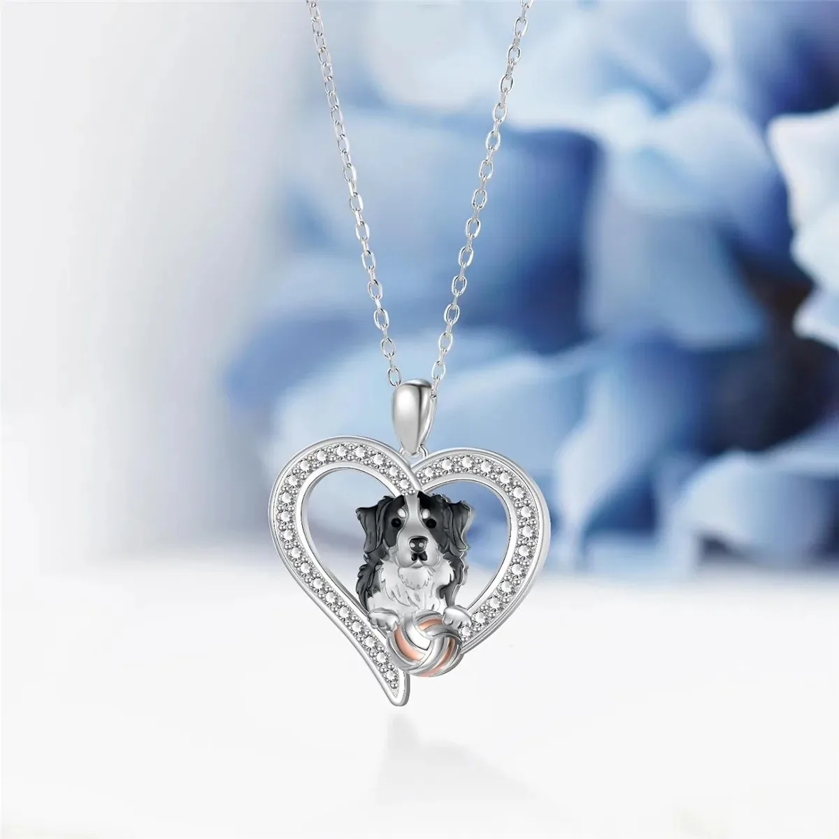 Cute Exquisite Design Border Collie Pendant Heart Shaped Necklace, Party Jewelry Accessories Gift for Men and Women